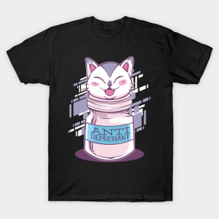 Joyful Kitty Antidepressant Design T-Shirt